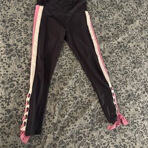 Adult Black and Pink Lace-Up Leggings